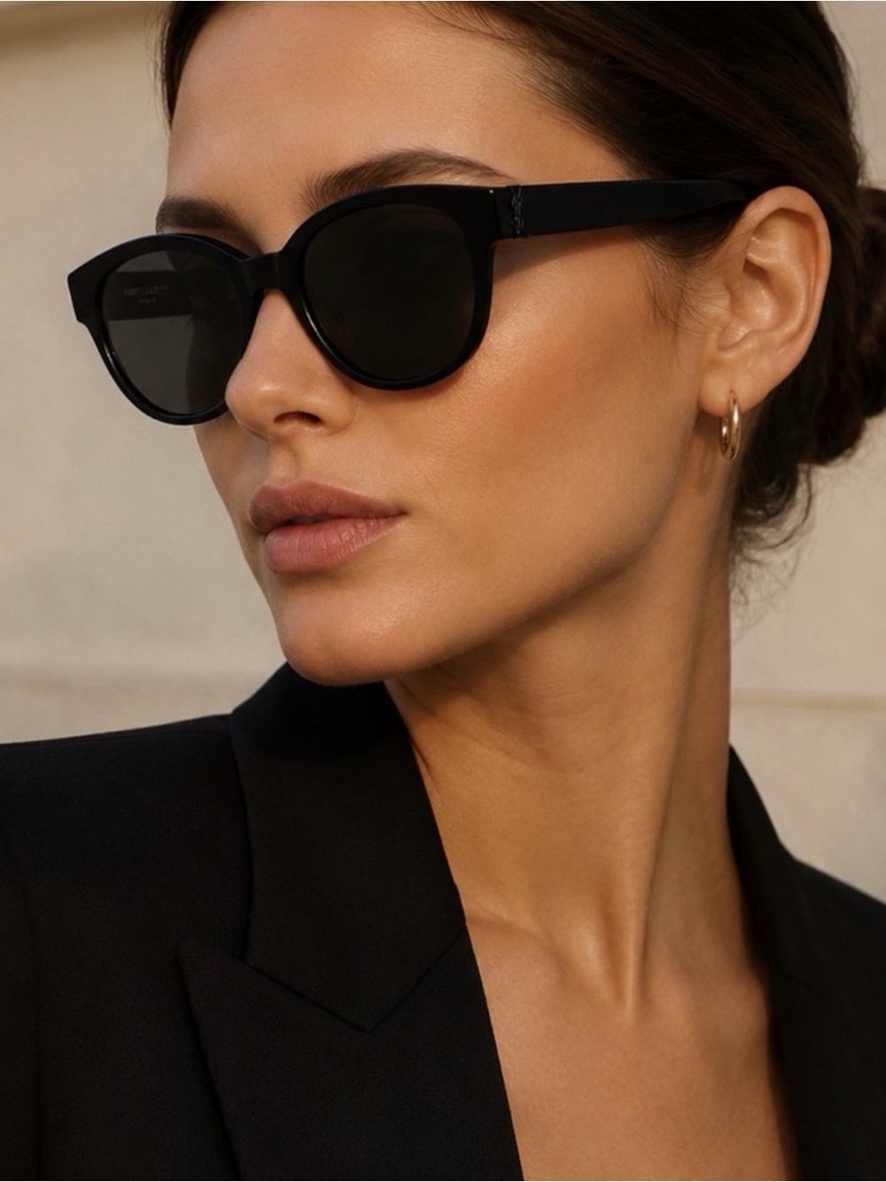 Saint Laurent Black Patent Temple Logo Sunglasses